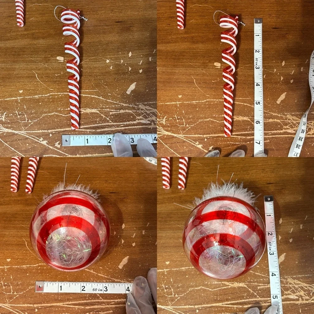 Red And White Striped Icicle and Bauble Christmas Ornaments - Set Of 3 -“Holly